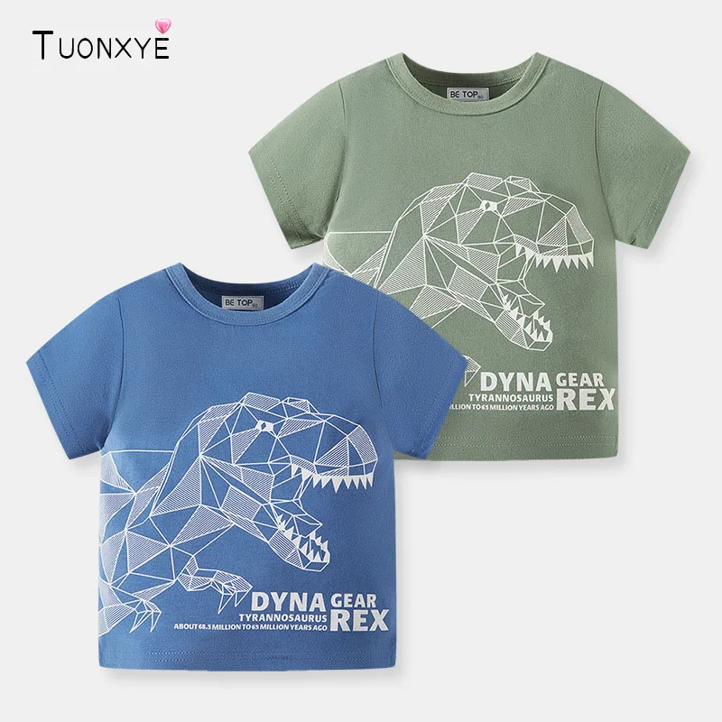 TUONXYE Modes Zēniem ar Īsām Piedurknēm T-krekls ar Multfilmas Dinozauru Kokvilnas Mīksta Elpojošs Bērnu Ērtas Drēbes 2-9years0