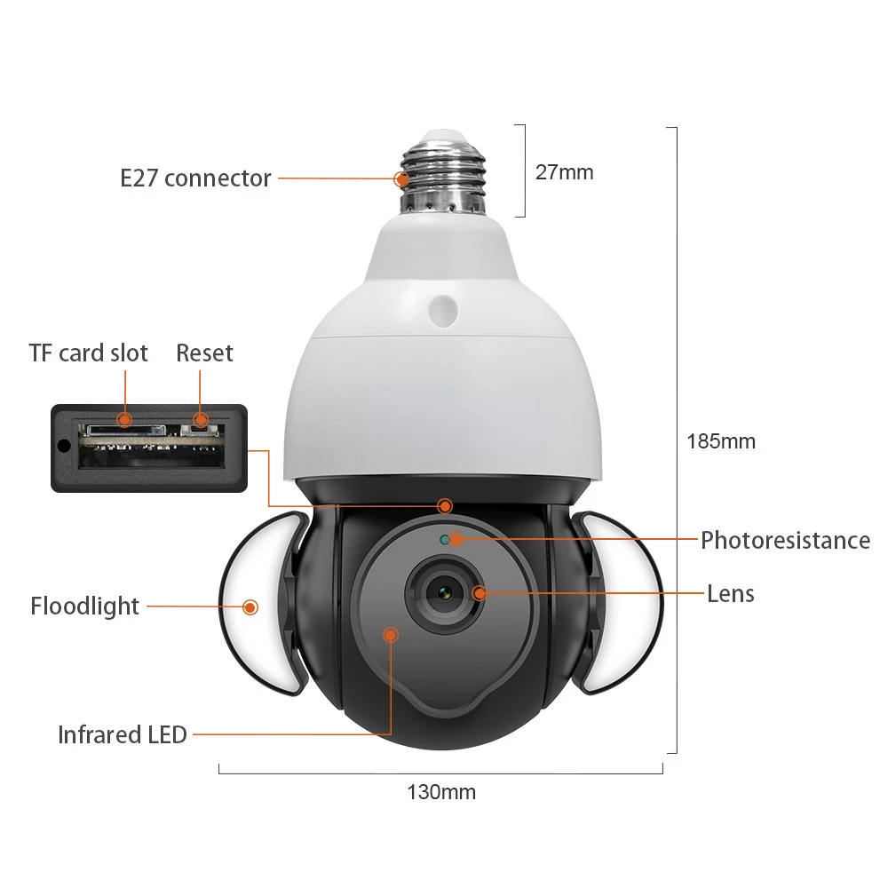TUYA 5MP HD iekštelpu monitoringa kamera iekštelpu uzraudzības apgaismojums kameras E27 spuldzes kamera4
