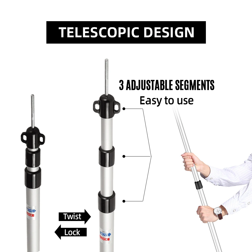 Teleskopisko Tarp Stabi Regulējams Kempinga Telts Stabi 300cm Viegls Alumīnija Telts Stabi Nomaiņa Markīzes Nojumes3