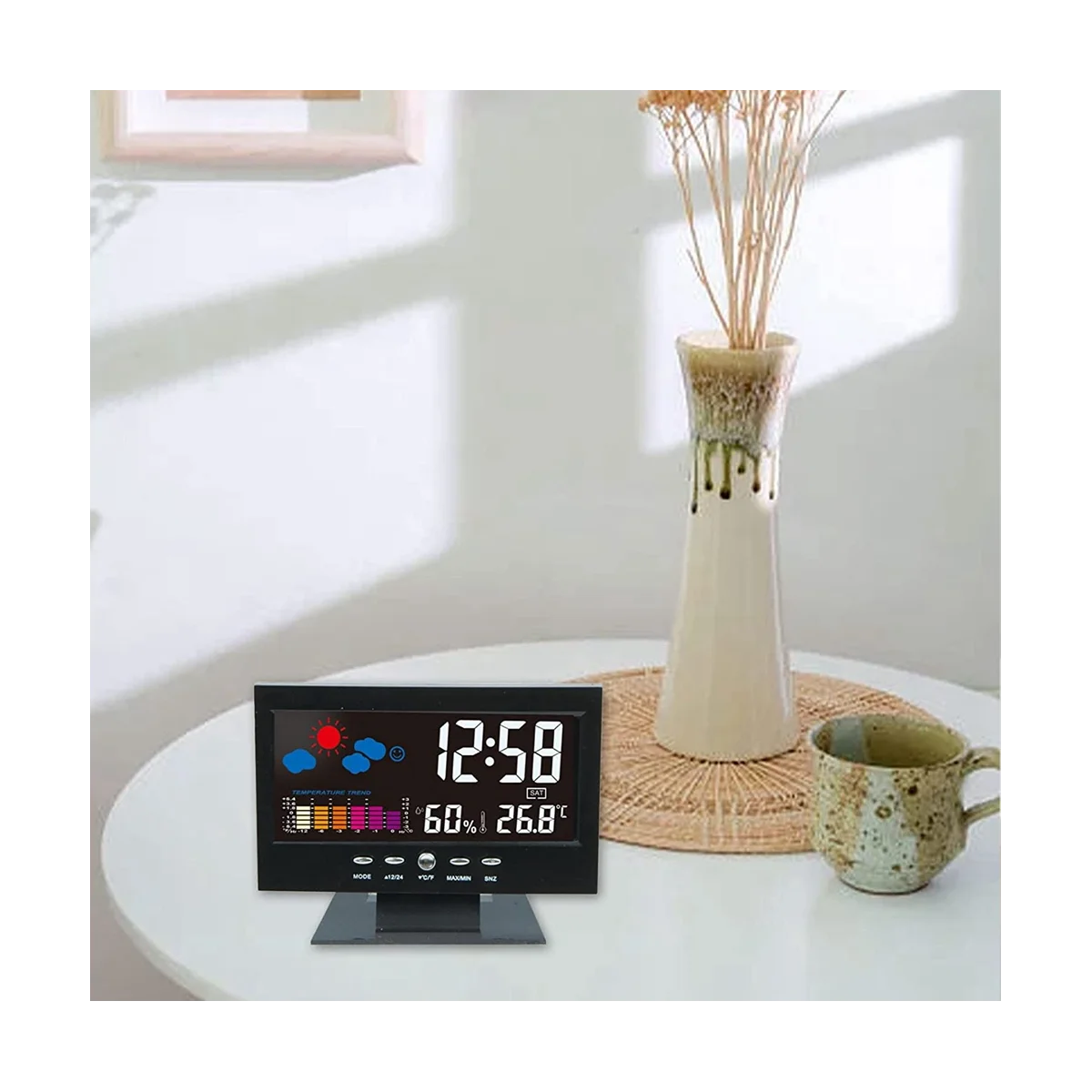 Temperatūras un Mitruma Krāsu Ekrāna, Galda Pulksteni, Bezvadu Laika Prognozes Backlit LCD Modinātājs, Skaņas2
