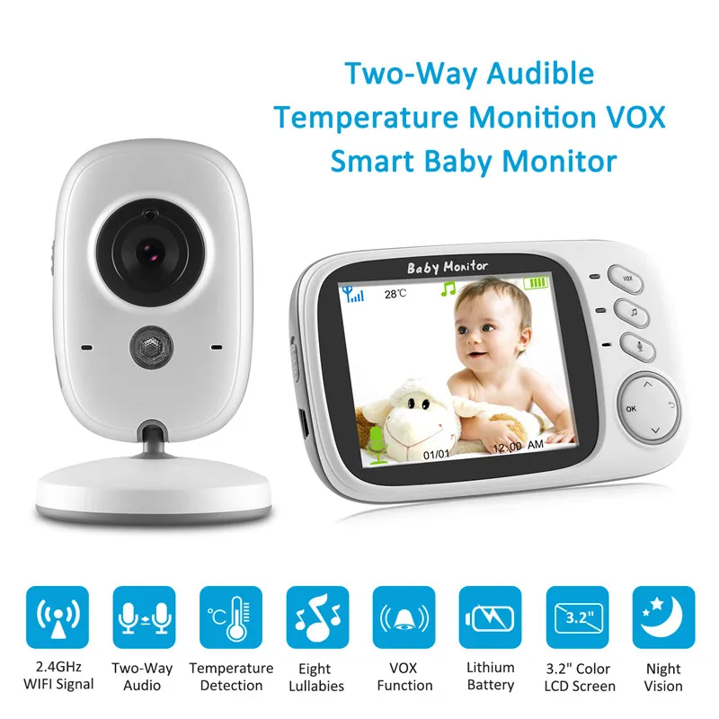 VB603 Bezvadu Baby Uzraudzīt, 2.4 G, 3.2 collas, LCD, divvirzienu Audio, Runas, Nakts Redzamības, Aukle Drošības Kameru，Drošības Aizsardzība0