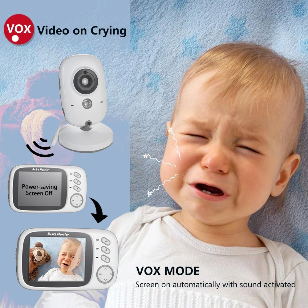 VB603 Bezvadu Baby Uzraudzīt, 2.4 G, 3.2 collas, LCD, divvirzienu Audio, Runas, Nakts Redzamības, Aukle Drošības Kameru，Drošības Aizsardzība2