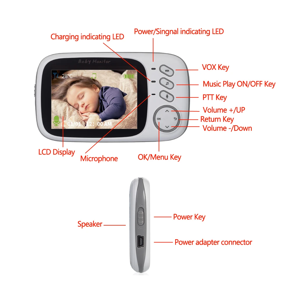 VB603 Bezvadu Baby Uzraudzīt, 2.4 G, 3.2 collas, LCD, divvirzienu Audio, Runas, Nakts Redzamības, Aukle Drošības Kameru，Drošības Aizsardzība5