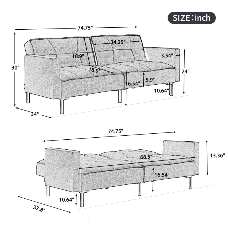 Veļa Futon Mīkstās Dīvāns Modernā Kabrioletā Locīšanas Futon Sofa Gulta Kompakts Dzīves Telpu, Dzīvokļu, Kopmītnes5