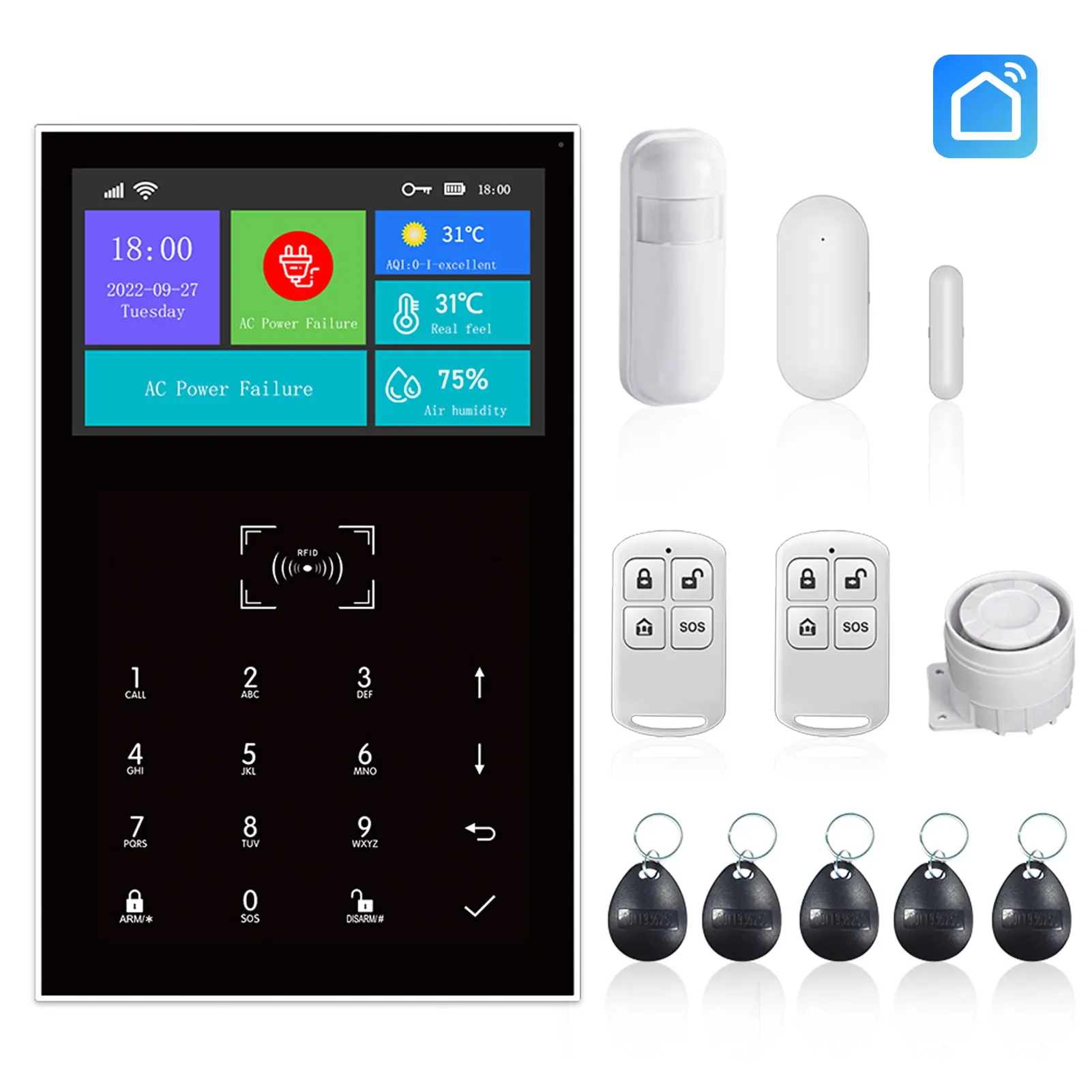 Visi Touch USB Bezvadu Ekrāns, WIFI, GSM radiofrekvenču identifikācijas Karti, apsardzes pakalpojumi, Apsardzes Signalizācijas Sistēma Smart Home Security DIY Signalizācijas LIETOTNI Smart Dzīves SOS Poga0