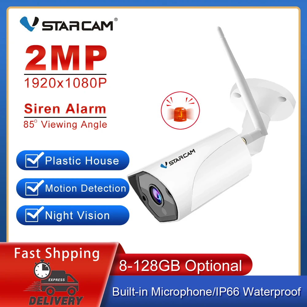 Vstarcam 2MP 1080P Āra Bullet IP Kameras Wifi Uzraudzības Drošības CCTV Kameras Kustības Sirēnu Signālu IP66 Ūdensizturīgs Kameras0