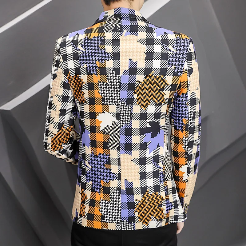 Vīriešu Pleds Drukāt Žakete Pavasara Jaunu Korejiešu Modes Casual Slim Uzvalks Jaka Kāzu Uzņēmējdarbības Puses Streetwear Vīriešu Apģērbs5