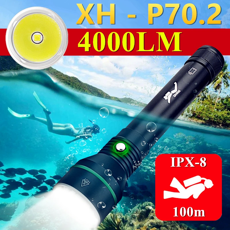 XHP70.2 Niršanu Lukturīti Spēcīgs LED Lukturis Gaismas XHP50 Uzlādējams Zemūdens Lampas IPX8 Ūdensizturīgs Niršanas Laternas0
