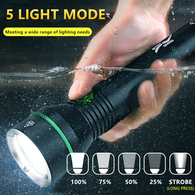 XHP70.2 Niršanu Lukturīti Spēcīgs LED Lukturis Gaismas XHP50 Uzlādējams Zemūdens Lampas IPX8 Ūdensizturīgs Niršanas Laternas2