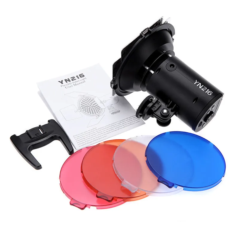 YONGNUO YN216 YN-216 LED Video Gaisma ar Krāsu Temperatūra 5600K un 4 Krāsu Plates Canon Nikon Sony Videokameras spoguļkameras4