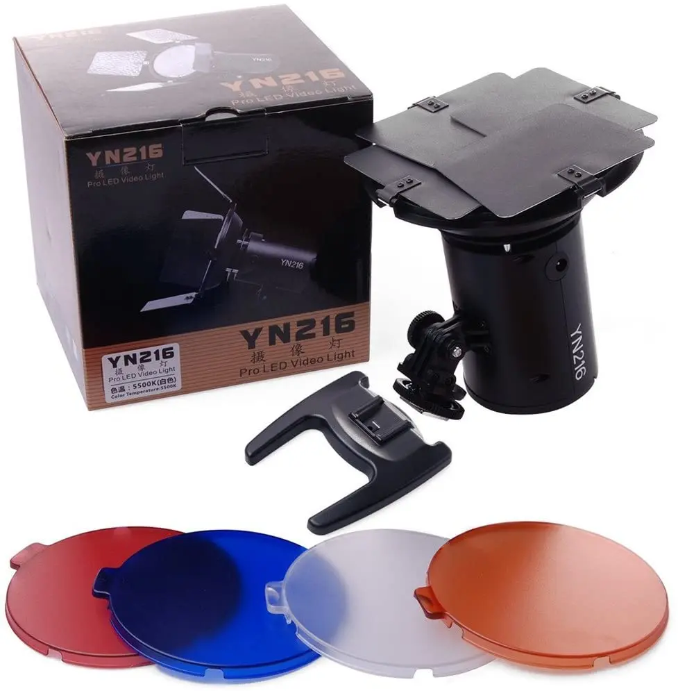 YONGNUO YN216 YN-216 LED Video Gaisma ar Krāsu Temperatūra 5600K un 4 Krāsu Plates Canon Nikon Sony Videokameras spoguļkameras5