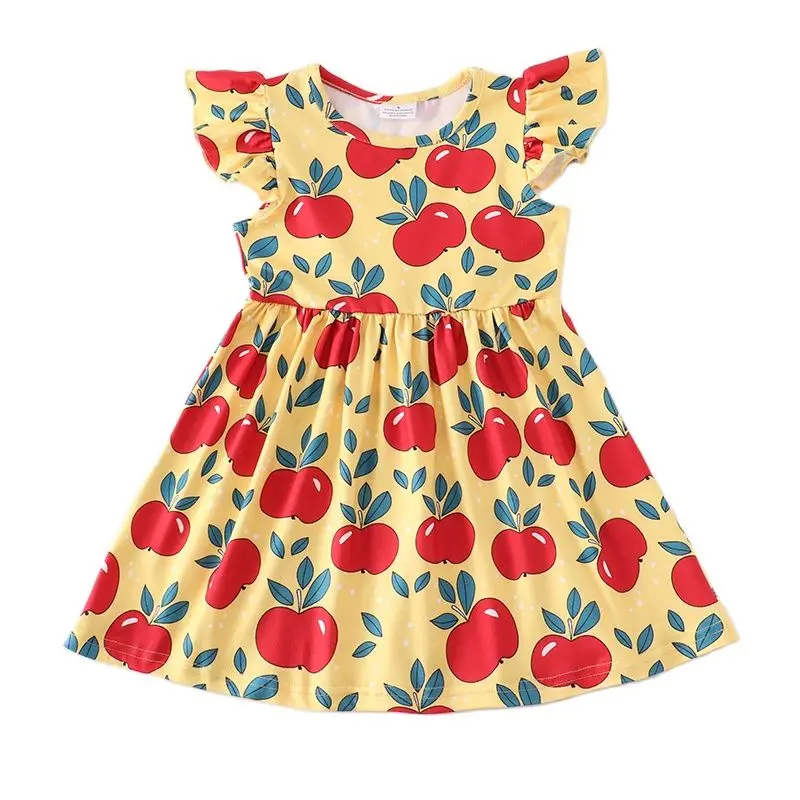 bērnu apģērbu Atpakaļ Uz Skolas Autobusu Apple Baby Meitenes Zīmuli Vēstuli Boutique Drēbes Bērniem Kleita Svītru Ruffles Piena Zīds2
