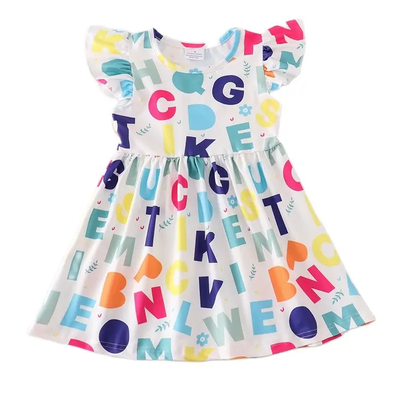 bērnu apģērbu Atpakaļ Uz Skolas Autobusu Apple Baby Meitenes Zīmuli Vēstuli Boutique Drēbes Bērniem Kleita Svītru Ruffles Piena Zīds5