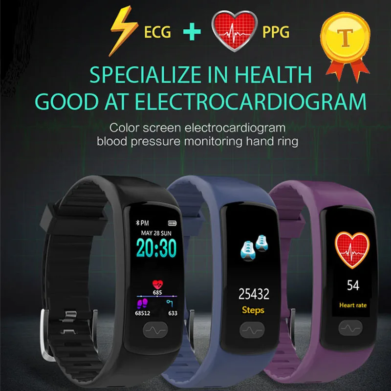 krāsu ekrāns EKG PPG Smart Aproce Sirds ritma Monitors Fitnesa Tracker Smart Aproce asinsspiediens Smart Joslā ios android0