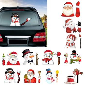 Ziemassvētki Aizmugures Logu Tīrītājs Uzlīmes Vējstikla Dekoru Uzlīmes Car Styling Aizmugures Vējstikla Ilgviļņu Santa Skursteņu Sniegavīrs Uzlīmēm