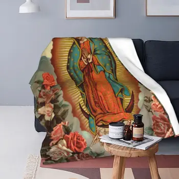 Our Lady Of Guadalupe Meksikas Jaunavas Marijas Segu Kristiešu Katoļu Flaneļa Vintage Mest Segu, Krēslu, kas Aptver Dīvāns