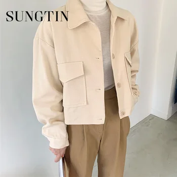 Sungtin Korejas Modes Mētelis, Jaka Sievietēm Mīksts Pavasara Pogu Zaudēt Sieviešu Kārtas Apkakle Jaka Pogu, Līdz Streetwear Vintage