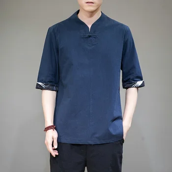 Vīrieši vienkrāsainu T Krekli Vintage Ir 2021. Modes Vīrietis Ķīniešu Stila Kokvilnas Veļa ar Īsām Piedurknēm T-Krekls Topi Streetwear Camisa KK3603