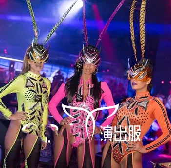 Bārs, naktsklubs, luminiscences krāsas conjoined kniežu tehnoloģiju spalvu galvassegu GOGO deju grupas Shang Yan kostīms
