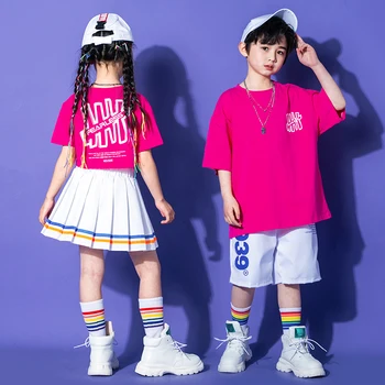 Bērniem Hip Hop Deju Apģērbs Karstā Rozā T Streetwear Balti Svārki Meitenēm, Zēniem, Džeza Deju Tērpi Pusaudzis Posmā Drēbes