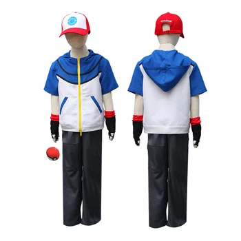 Bērnu Ash Ketchum Kostīmu Cosplay, Lai Topi, bikses, Cepurīte, cimdi komplektā Halloween Apģērbs