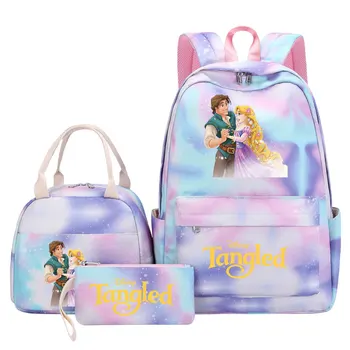 Tangled Disney Princese Meitene Bērniem Pildspalvu Pusdienas Somas Varavīksnes Galaxy Bookbag 3Pcs Pusaudžiem Schoolbags Ceļojumu Portatīvo datoru Mugursoma