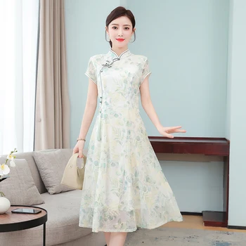 2023 vasaras uzlabota jaunas skaistas drēbes Ķīniešu stilā cheongsam kleitu ilgi-vārdu sievišķīgs temperaments
