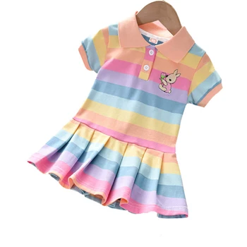 Baby Bunny Meitenes Dekorēšana Kleita Jaunu Meiteni, Varavīksnes Īsām Piedurknēm Princese Meitenes Gadījuma Kleitas 2021