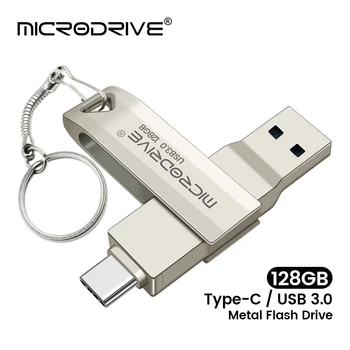 2 in 1 USB OTG-C Flash Pen Drive Metāla Memory Stick Usb 3.0 zibatmiņas Diska 64GB, 128GB 256G USB3.0 Dual C Pendrive