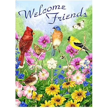 Jaunu Laipni Draugiem, Putniem, Ziedi, Tauriņu Double Sided Māja Karoga Dārza Banner Vasaras, Pavasara Ziediem Daisy Kolibri