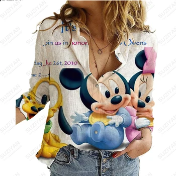 Jaunu Disney Krekls ar garām Piedurknēm Zaudēt Ikdienas Stila Šifona Kreklu Minnie Mickey Iespiesti Ērti, Elpojoši Sieviešu Elegants Tops