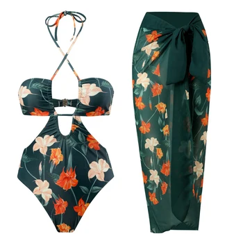 2023 Jaunā Sieviešu Peldkostīmi Viens Gabals Peldkostīms Ziedu Sexy Peldēšanas Tērpi Peldvietu Beachwear Pludmales Cover Up Sievietēm