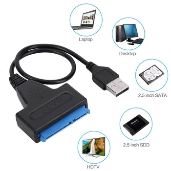 USB 2.0 SATA Pārveidotājs Kabelis Plug and Play 22pin Ārējo Cieto Disku Adaptera Kabelis 6 gb / s par 2,5 Collu HDD, SSD