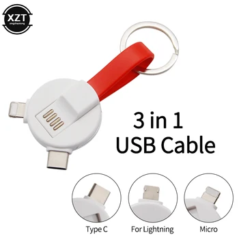 Jauns 3 in 1 USB Kabeļa Mikro USB C Tipa Apgaismojuma Kabelis Priekš iPhone XR X Samsung 2A Keychain, Mini Lādētājs, Kabeļi