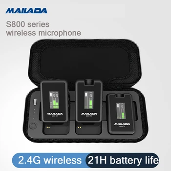 MAILADA S800 2.4 G Bezvadu Recordling Lavalier Mikrofons Ar 50M 21 Stundas Battery Life SLR Mobilo Tālruni, Āra Intervijas