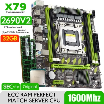 Atermiter X79 Pamatplates ar XEON E5 2690 V2 2* 16GB = 32GB DDR3 12800 REG ECC RAM Atmiņas Combo Kit Komplekts NVME SATA Serveri