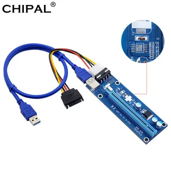CHIPAL 10PCS Sprieguma Stabilizators 006 PCI-E 1X, lai 16X Stāvvadu Kartes 60CM USB 3.0 Kabeli, 4Pin SATA Molex Barošanas BTC LTC Miner