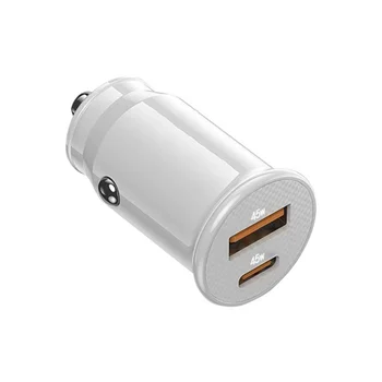 Mini USB Auto Lādētājs Ātri Uzlādēt USB C Automašīnas Lādētājs QC 4.0 45W 5A Tips PD Ātra Uzlādēšana Automašīnas Tālruņa Lādētāju(Spilgti Baltām)