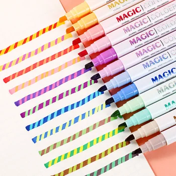 Zenchi Dubultā Galvu Burvju Krāsu Izmaiņas Pildspalvu Rokā Telts Magic Pen Studentu Radošo Marķējums, Marķieri, 12 Krāsas