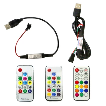 USB Led Kontrolieris Mini 3key RF 14key 17key 21key LED Pikseļu RGB Gaismas Kontrolieris Attālo Reostats Uz DC 5V Pikseļu Pilna Krāsu Lentes