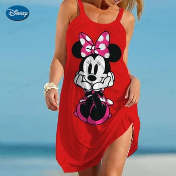 Elegants Kleitas Sievietēm Sexy 2023 Minnie Mouse Sieviešu Kleita Linga Vasaras Sieviete Beach Boho Disney Zaudēt Drukāt Modes Mickey