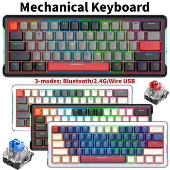 61 Taustiņi echanical KeyboardFull Taustiņu Karstā Mijmaiņas 3-režīmi Bluetooth 2.4 G USB vadu Spēļu Tastatūra, RGB Apgaismojums Datoru Piederumi