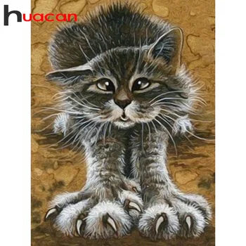 Huacan 5d DIY Dimanta Krāsošana Pilnu Kvadrātveida/Apaļā Kaķis krustdūrienā Izšūšanas Komplekti Mozaīkas Dzīvnieku Gleznas Interjera