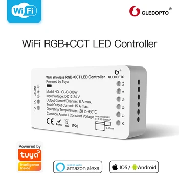 WIFI Bezvadu RGBCCT LED Kontrolieris DC12-24V Darbu Ar Tuya Smart Dzīves App Alexa Balss Kontroles Regulējamas Lentes Gaismas