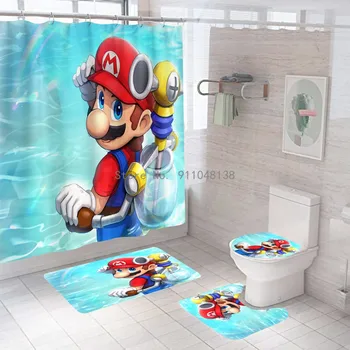 Bandai Super Mario 3D Multiplikācijas filmu Dušas Aizkars Anime Aizkaru Grīdas Paklājs neslīdoša Ūdensnecaurlaidīga Vēsā Vannas istabā Dušas Aizkaru Komplekts