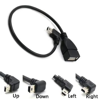 pa kreisi taisnā leņķī USB A Female, lai Mini USB B Vīriešu Kabeļa Adapteris 5P OTG V3 Osta Datu Kabelis, Auto Audio Tablete MP3 MP4