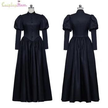 1860 Viktorijas melnās sēru kleitu viktorijas laika Gotikas steampunk dienas kleita melnā burzma kleita Gothic steampunk bumbu kleita Kleita