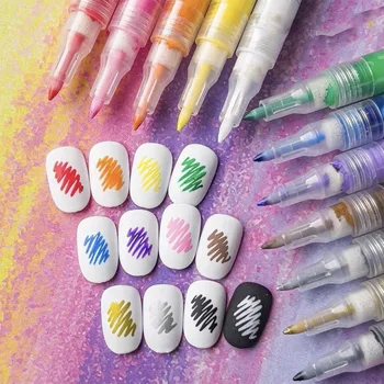 12-krāsu Manikīra Akrila Krāsas Pildspalvu DIY Forma Izdarīt Punkts Ziedu 0.5/07MM Līnijas Rāmja Cepšanas Bezmaksas Ūdensizturīgs Manikīrs Grafiti Pildspalvu
