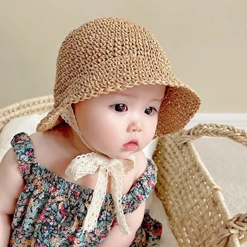 Panama Vasaras Salmu Bērnu Cepures Piepilsētas Baby Girl Cepuru Modes Mežģīnes Priekšgala Bērniem Klp Princese Meitenes Cepures Beach Bērniem Saules Cepures