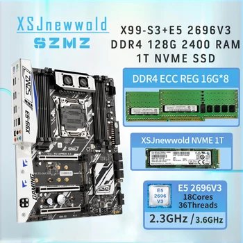 SZMZ X99-S3 Spēļu Mātesplati Komplekts Ar E5 2696V3 komplekts xeon x99 DDR4 2400 8*16=128GB RAM Quad Channel XSJnewwold GEN3X4 1T SSD